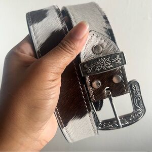 Cowhide Leather Belt with Silver Buckle